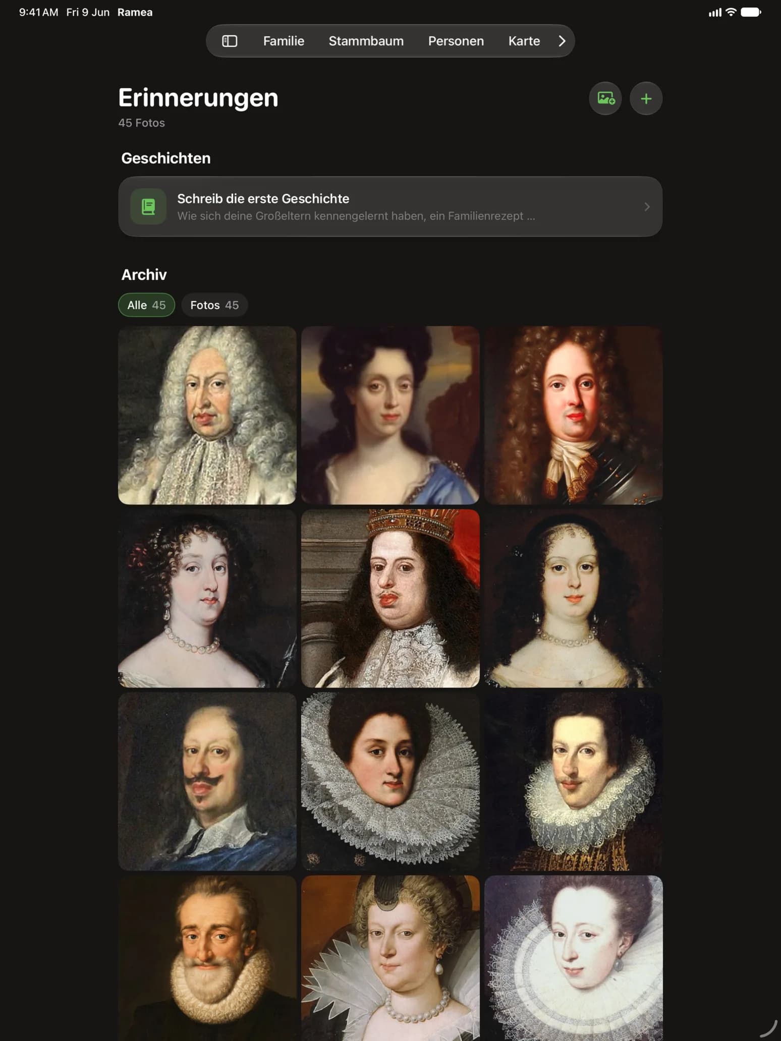 iPad — Erinnerungen: Geschichten und das Fotoarchiv