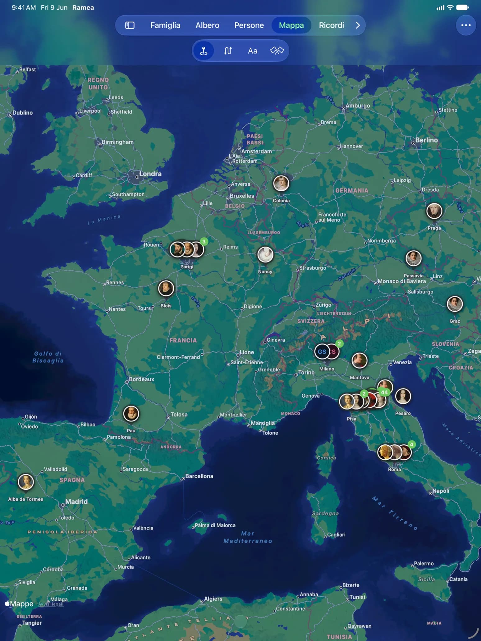 iPad — La mappa di dove ognuno è nato e ha vissuto