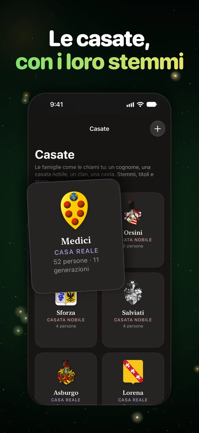Le casate, con i loro stemmi