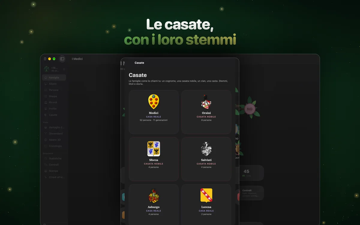 Le casate, con i loro stemmi