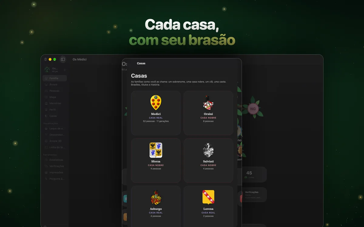 Cada casa, com seu brasão