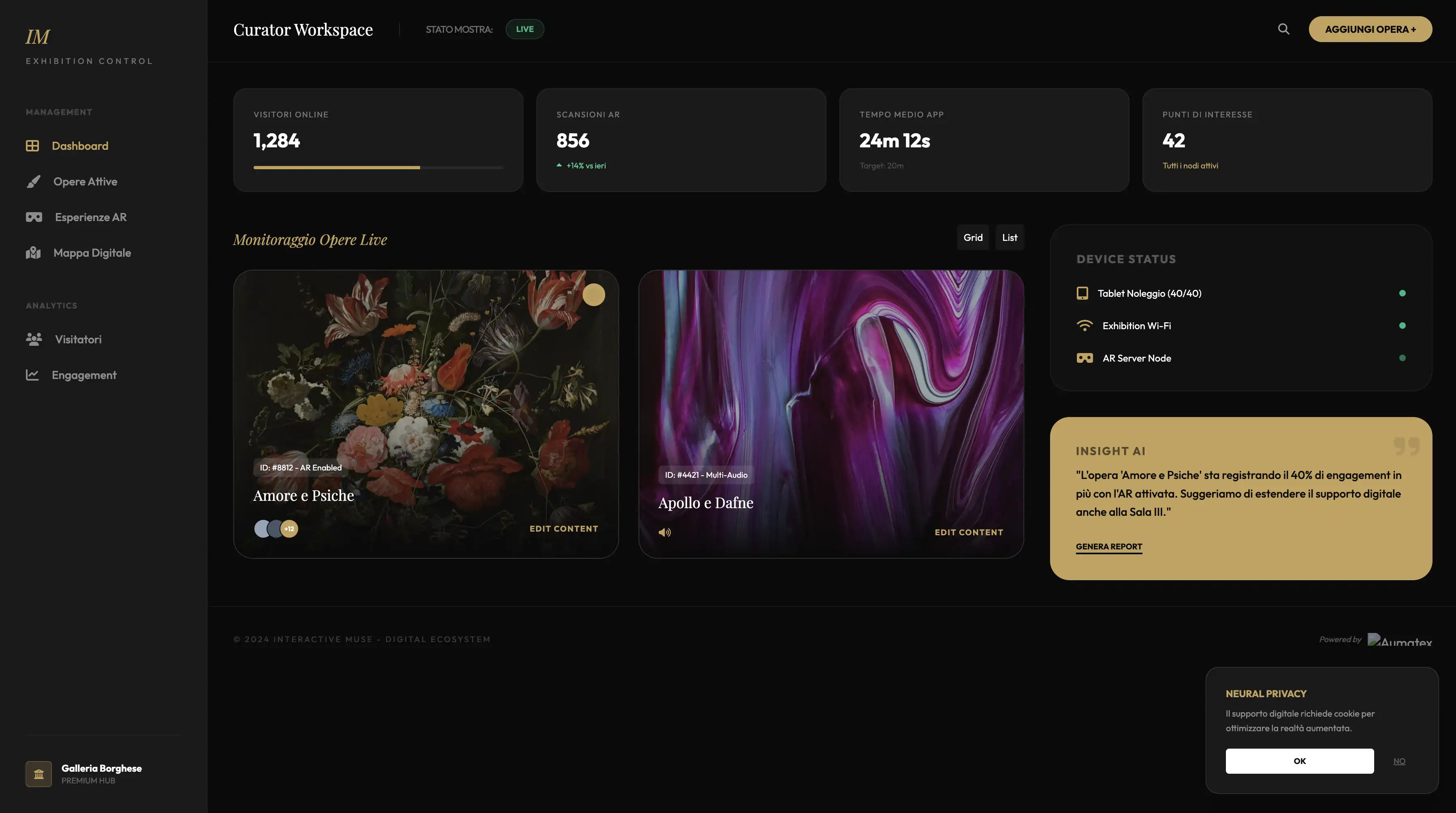 Oberfläche der Plattform Interactive Muse